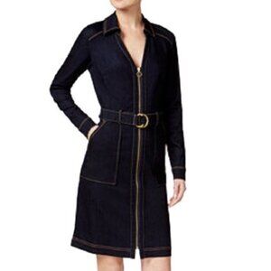 Blue Dark Wash denim Belted Long Sleeves Shirt-Dress size 12 Large